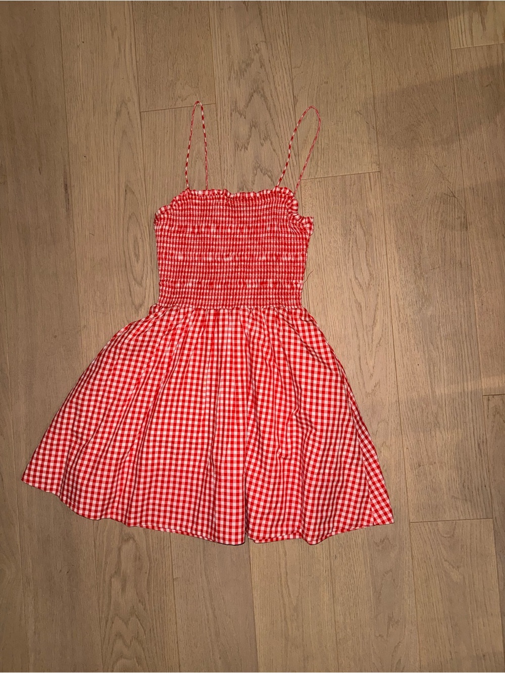 Aritzia Red Gingham Smocked Sundress